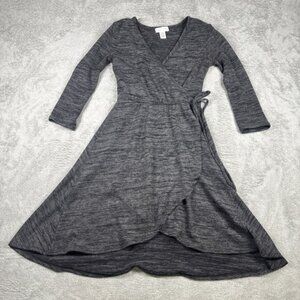 Full Tilt Faux Wrap Dress Dark Gray Long Sleeve Women's Size XS
